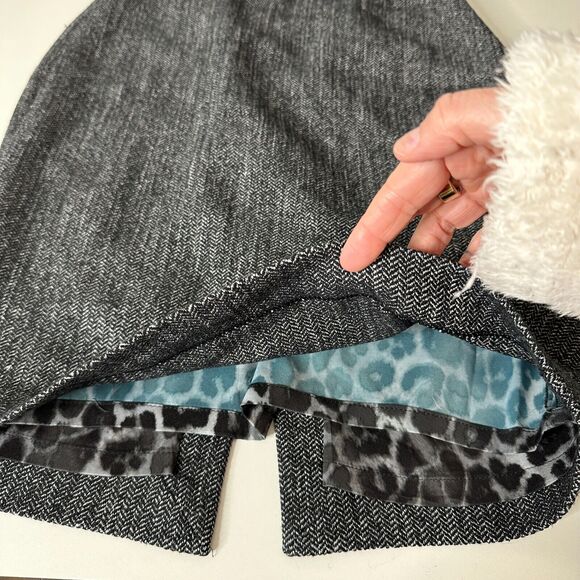 Express Black & White Houndstooth Back Zip and Slit Lined Pencil Skirt 00 - Picture 6 of 11